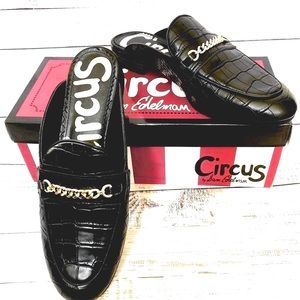Sam Edelman Heath CIRCUS Croc Mules Black flats with original box. Like new!